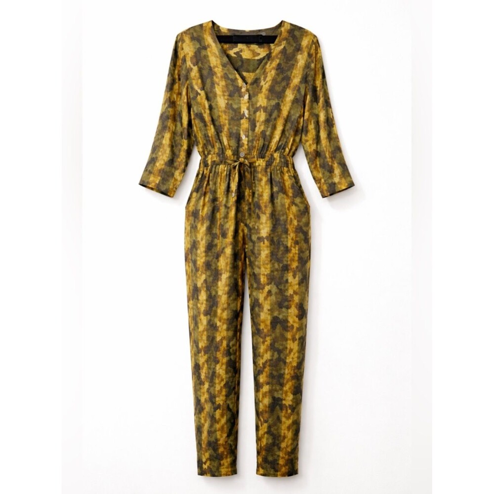 Raquel Allegra Size L NWT Silk Blend Utility Jumpsuit Tie Waist Pockets Luxury